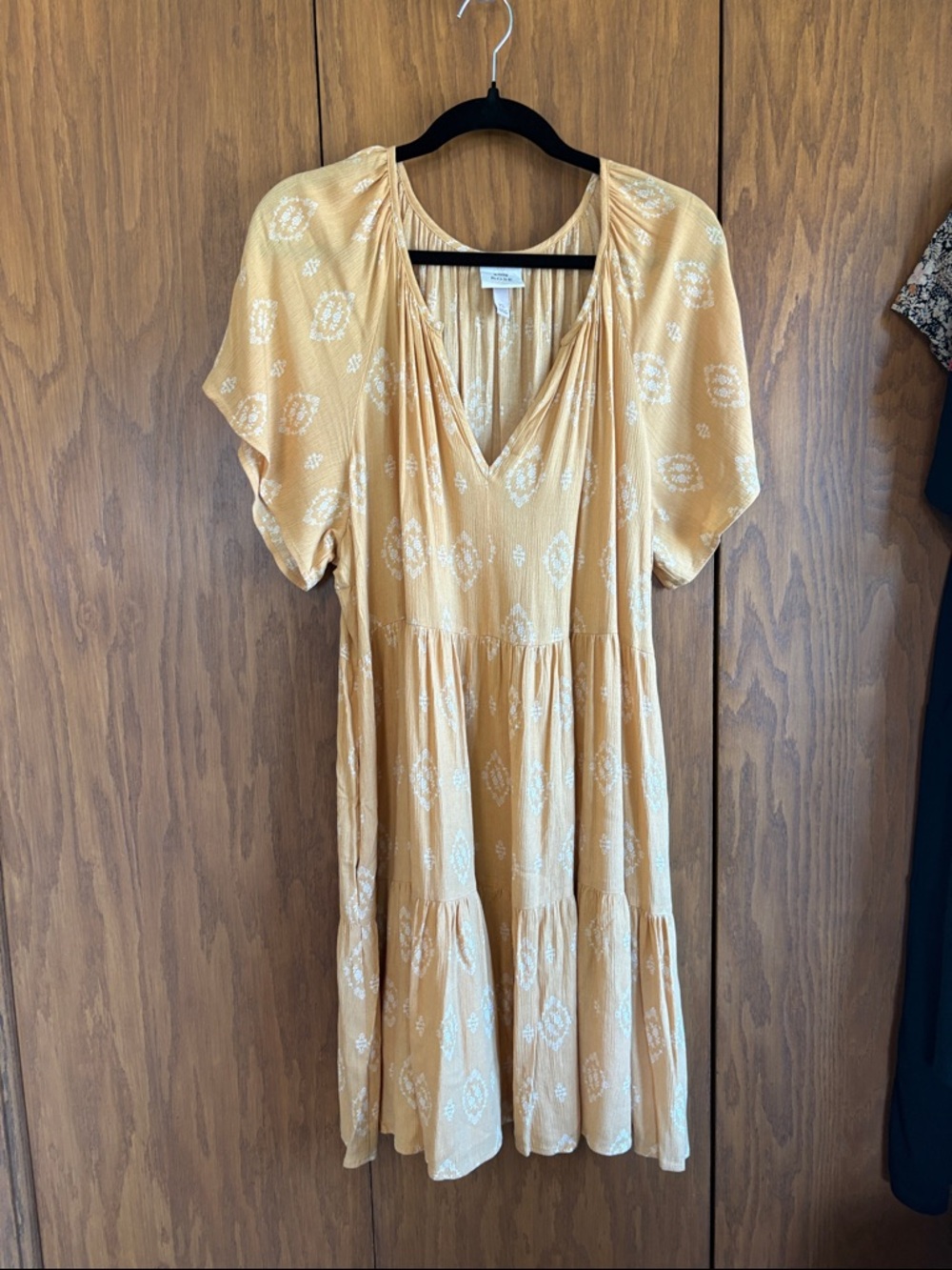 Knox Rose Mustard Floral V-Neck Tiered Midi Dress
